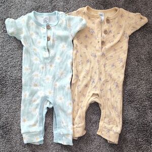 Floral Kids One Pieces Bodysuits Set - Blue and Yellow